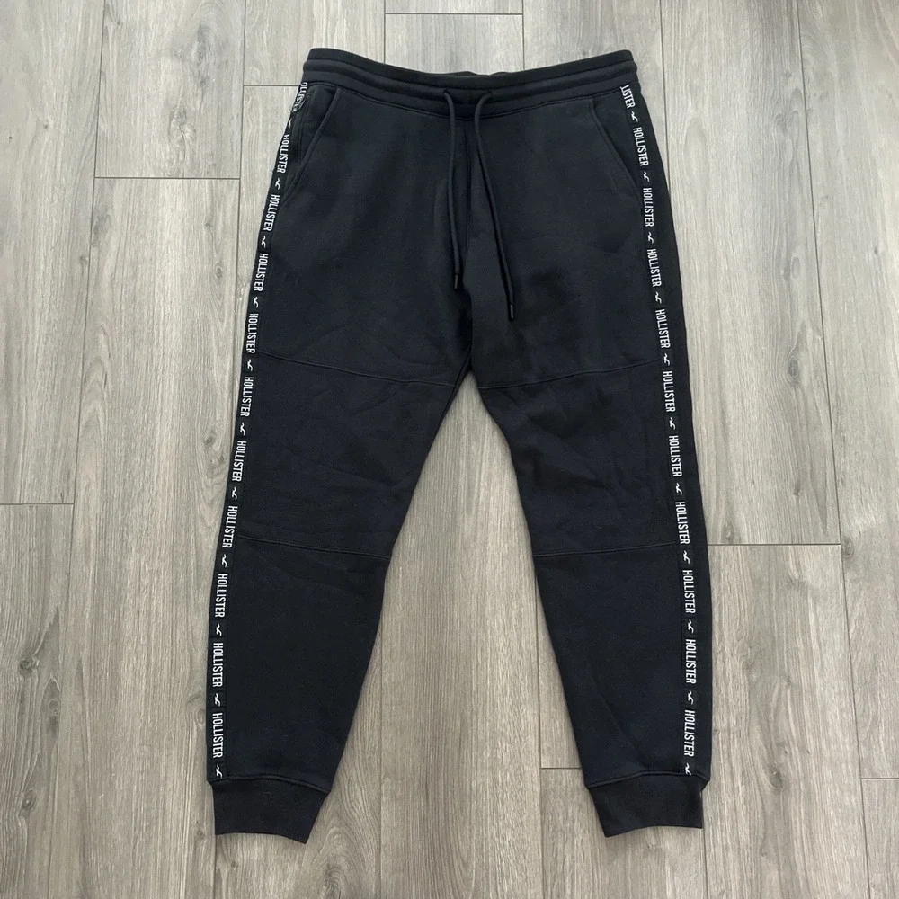 Hollister Jogger Sweatpants Mens XL Zip Pocket Elastic Waist Drawstring Black